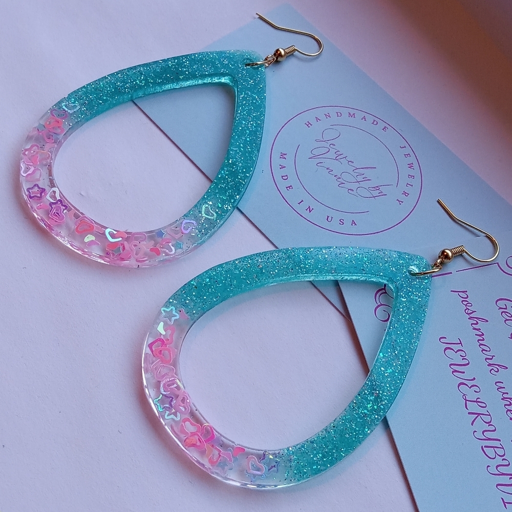 Hand Crafted Pink And Teal Caribbean Sunset Collection Teardrops - Picture 4 of 6